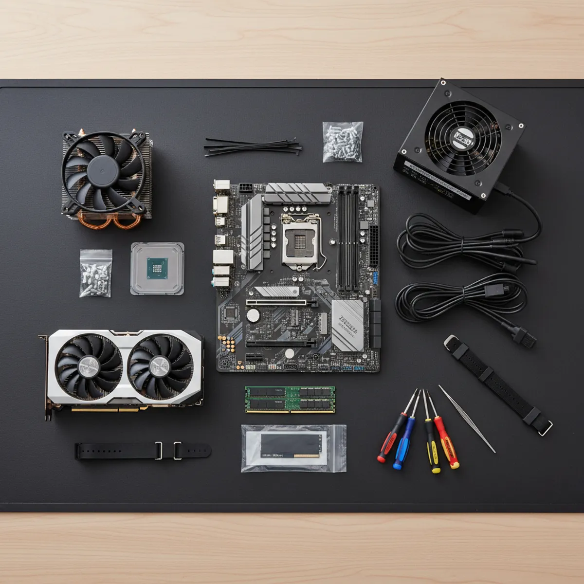 Montage PC gaming débutant 2026 composants carte mère processeur carte graphique assemblage